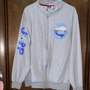 Jeep Light Gray Zip-Up Jacket with Blue Accents